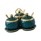 Maxbell 3Pcs Ceramic Spice Jars Condiment Jars for Restaurants Sugar Kitchen Counter Green