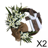 Maxbell 2x Round Easter Door Wreath with Cross with Burlap Home Front Door Decor