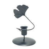 Iron Taper Candle Holder with Ginkgo Leaf Sculpture for Wedding Dining Table Black 1 Cup 1 Leaf