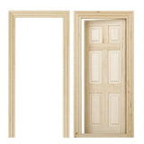 Maxbell 2pcs Doll House Miniature Unpainted Wooden Interior 6-Panel Door With Frame 1/12