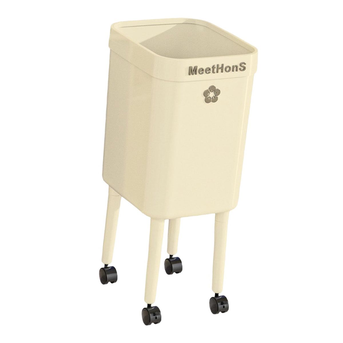 Trash Bin with Wheels High Legs Design Garbage Can for Bathroom Kitchen Home Cream