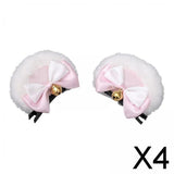 Maxbell 4x2Pcs Bear Ear Hair Clip Plush Animal Hairpins for Birthday Party Anime Theme White Pink