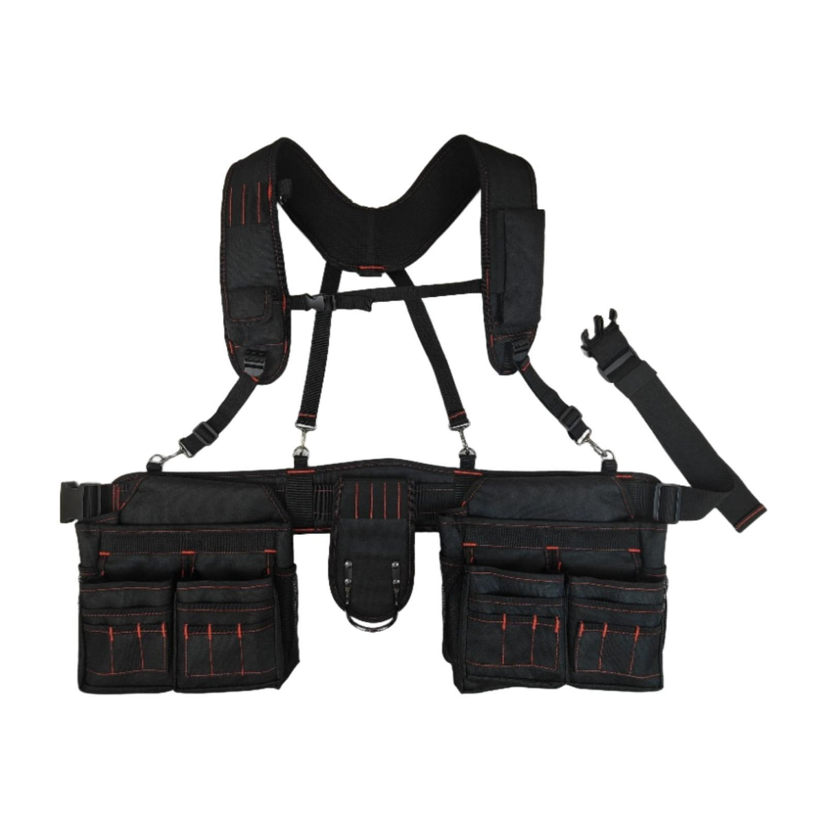 Maxbell Tool Belt with Suspenders Tool Organizer for Plumbing Woodworking Woodworker Black Red
