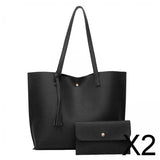 Maxbell 2xFashion Women Leather Tote Purse Set Shoulder Bag Large Capacity Womens Bags Black