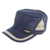 Unisex Mens Women Leisure Cotton Army Flat Top Cadet Cap Cool Hat Deep Blue