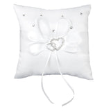 Maxbell White Satin Crystal Love Heart Wedding Flower Girl Basket, Ring Bearer Pillow 6"