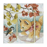 Maxbell Stamped Cross Stitch Kit 11CT Cloth DIY Needle Crafts - Cute Kitten & Bird Pattern - Aladdin Shoppers