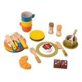 Maxbell Wooden Play Dishes and Plates Spoons Accessories for 3+ Pretend Play Playset