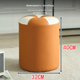 Maxbell Leather Ottoman, Round Stool with High-Elastic Sponge, Modern Accent Rustic Footrest, Multi-Functional Shoe Bench for Entryway & Living Room, Wood Frame, 32cm Dia, 35cm/40cm Height, Assorted hues Vibrant Orange White