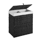 Maxbell Laundry Basket with Lid Imitation Rattan Handwoven for Books Tissues Bedding Black