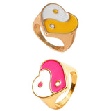 Maxbell 2 Pieces Trendy Love Heart Rings Yin Yang Theme for Female Women Girl Daily