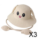 Maxbell 3xRabbit Ear Sunshade Straw Hat Trendy Fisherman Caps for Street Trips Outdoor Beige