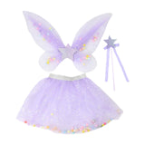 Maxbell 3 Pieces Fairy Wings Tutu Skirt and Stick Set for Girls Cute Princess Cosplay Purple