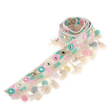 Maxbell 3 Yards Ethnic Style Ball Fringed Lace Jacquard Ribbon with Pompom Ball Trim