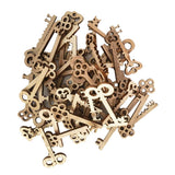 Maxbell 100pcs Key and Gear Shape Wood Adornment Craft Wooden Hanging Embellishments
