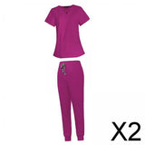 Maxbell 2xWomen Scrubs Set Durable Multipurpose for SPA Cosmetology Nurse Work Uniform XS Rose Red