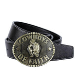 Maxbell Vintage Western COWBOYS OF FAITH PU Leather Strap Belt Buckle Belt  Black