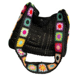 Maxbell Crochet Tote Bag Pouch Knitted Women Shoulder Bag for Outdoor Party Birthday Black