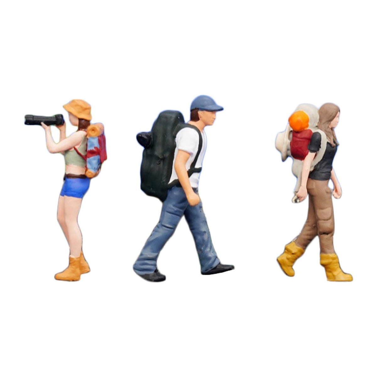 Maxbell 1/64 Scale Miniature Figures Outdoor Hiking Decoration Micro Landscape Decor 3pcs