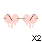 Maxbell 2xFashion Dripping Heart Sun Glasses Personality Party Eye Glasses Frameless pink
