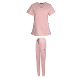 Maxbell 2xFemale Scrub Set Nurse v neckline Machine Washable Short Sleeves Suit L Pink