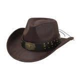 Maxbell Cowboy Hat for Women and Men PU Leather for Camping Street Stage Performance Brown