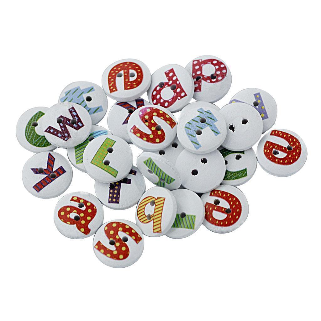 Maxbell 100Pcs Round Shaped Alphabet Painted 2 Hole Wooden Sewing Buttons for Craft