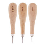 Maxbell 1 Set Wood Handle Steel Straight Sewing Awl for Leather Crafts Making 3-6mm