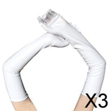 Maxbell 3xLadies 53cm Metallic Gloves Flapper Dance Opera Cosplay Fancy Dress White