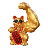 Maxbell Set of 2 Muscle Arm Lucky Cat Sculpture Home Office Table Decoration Gift