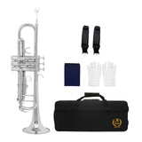 Maxbell B Flat Trumpet Set Professional for Stage Performance Professionals Children Argent