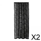 Maxbell 2xBlack Lace Floral Net Curtains Voile Curtains for Study Room Home Decorative 100cmx140cm