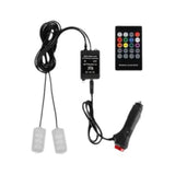 Universal car ambient lighting, portable light-emitting diode footwell light, music sync, multi-color Remote Cig Lighter 1-to-2