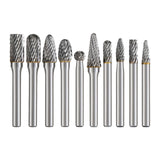 Maxbell 10x Carbide Rotary Burr Set 1/4" Shank 6.35mm Double Cut for Milling Carving