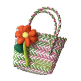 Maxbell Flower Woven Bag Shopping Basket Picnic Basket for Outdoor Harvesting Garden Orange Flower Twill