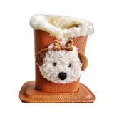 Plush Lined Eyeglass Holder Modern Glasses Holder Case for Office Home Table Brwon Dog