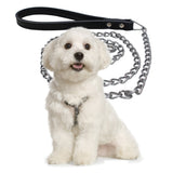 Maxbell Maxbell Pet Harness Dog Leather Iron Chain Safety Noctilucent Pet Supply Black
