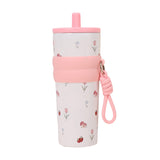 Maxbell Insulated Bottle Thermal Cup Cute Drinking Bottle for Travel Office Sports White and Pink