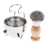 Maxbell Maxbell Set of 3pcs Men Wood Shaving Grooming Brush Bowl Mug Cup Stand Holder Kit