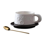 Ceramic Coffee Mug Gold Spoon for Latte Tea Milk Juice with Saucer and Spoon White