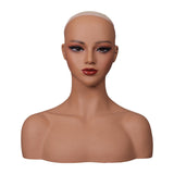 Maxbell Realistic Mannequin Head Female Mannequin Head with Shoulder for Jewelry Wig Style B