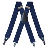 Maxbell 3xMen's Suspenders Elastic Straps Solid Heavy Duty 4 Clips Adjustable Unisex Dark Blue