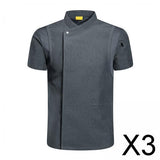 Maxbell 3xChef Coat Jacket Short Sleeve Cafe Restaurant Apparel Pub Unisex Uniform Gray M