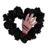 Maxbell Halloween Hand Black Rose Wreath Party Decoration for Window Restaurant Mall