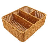 Maxbell Divided Storage Basket Woven Cutlery Basket for Living Room Bedroom Cupboard Light Brown S