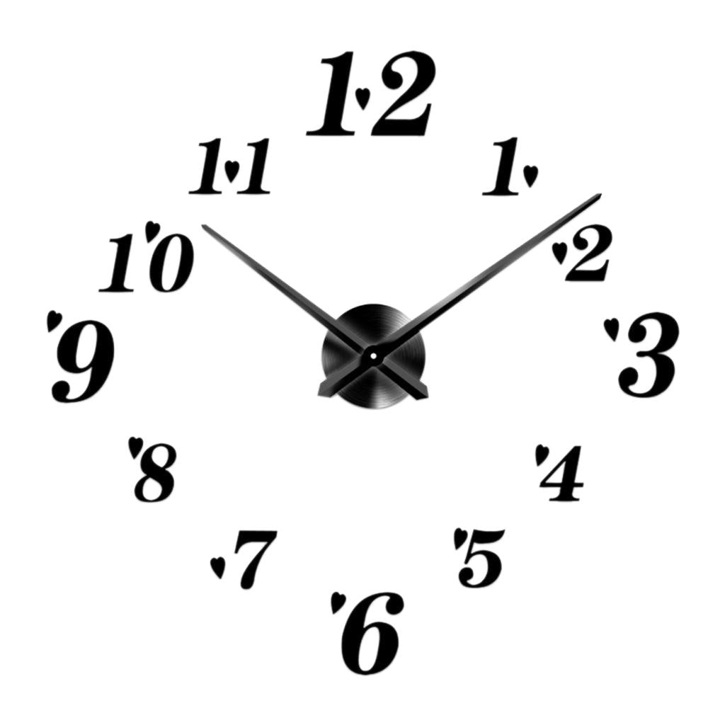 Maxbell Maxbell 3D DIY Wall Clock Decor Sticker Mirror Black + Silver