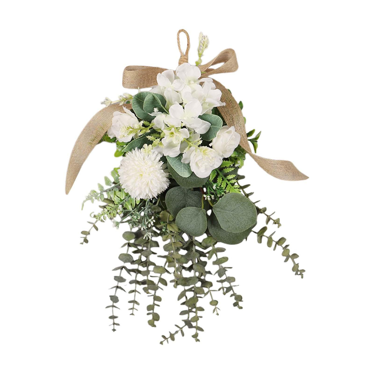 Maxbell Floral Swag Indoor Chrysanthemum Eucalyptus Wreath for Apartment Gift Window White