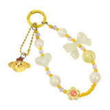 Maxbell Beaded Phone Charm with Metal Hook Pendant Cartoon Lovely for Women Wristlet Yellow