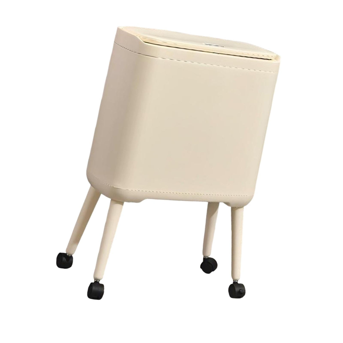 Trash Can with Wheels with Brake System Wastebasket for Office Bathroom Home Beige