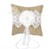 Maxbell Rustic Wedding Hessian Burlap Lace Flower Basket & Feather Ring Bearer Pillow 8"